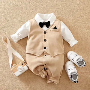Combinaison pour bébé 100% coton, tenue de mariage formelle avec motif uni - Product Image 4