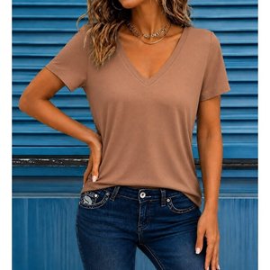 Chemisier en viscose à manches courtes et col en V pour femme, 35462 - Rose - Product Image 2