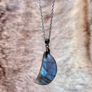 Pendentif Labradorite vintage élégant bijoux en pierre naturelle serti de lunette plaqué or pour cadeau de fiançailles - Product Image 1