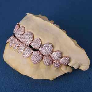Hip Hop Rose Or Glacé Grillz Haut Bas Zircon Cubique Moissanite Diamant Dents Décoration 10k 14k 18k Or 925 Argent Dents - Product Image 4