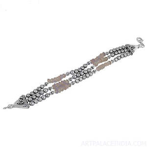 "925 Silver <b>Pearl</b> <b>Bracelet</b> with Rose Quartz for Women's Gift" - Product Image 1