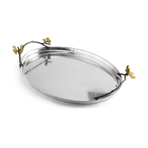 Plateau de service décoratif pour la maison, plateau de table basse, plateau en métal de qualité supérieure avec accent floral doré sur la poignée - Product Image 2