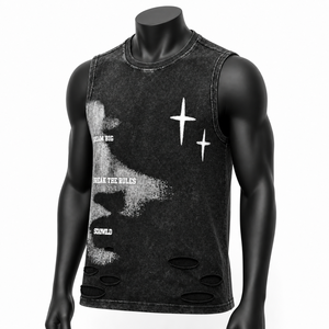 Chaleco de Algodón para Hombre, Estilo Vintage, Lavado, Desgastado, Sin Mangas, Oversize, con Estampado Gráfico, Lavado Ácido, Streetwear - Product Image 3