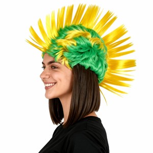 Perruque Mohawk arc-en-ciel à pointes style Punk Rock, cheveux synthétiques pour Halloween, cosplay, fans de football - Product Image 1