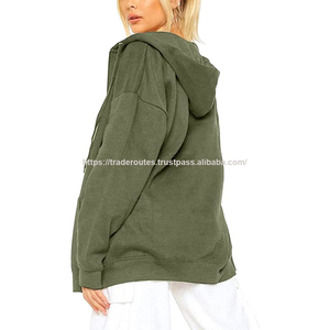 Sweat à capuche unisexe long d'hiver en molleton de coton French Terry doublé polaire, motif uni, imperméable, écologique, personnalisable - Product Image 3