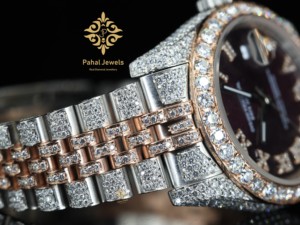 Montre analogique mécanique de luxe bicolore avec diamants Moissanite VVS, bracelet en acier inoxydable, chiffres romains, fonction date, style Hip-Hop - Product Image 5