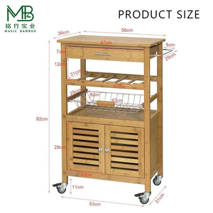 Chariot de service moderne en bambou MagicBamboo, chariot de rangement multifonctionnel à 4 roues, modèle écologique MB-KC168 pour cuisines - Product Image 3