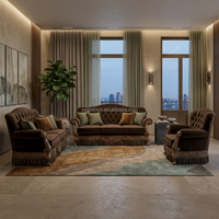 Ensemble de canapés en velours capitonnés de style européen classique avec structure en bois sculpté pour villas de luxe et projets hôteliers