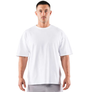 Camiseta de tela de Jersey de gran tamaño de peso pesado Boxy Fit para hombre con patrón de letras, camiseta en blanco, venta al por mayor, moda de estilo personalizado - Product Image 1