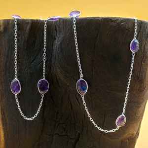 Handmade Dainty Amethyst Gemstone Necklace with Faceted 925 Sterling Silver Long <b>Rope</b> <b>Chain</b> - Product Image 4
