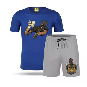 Gangster's T-shirt and Shorts Digital Printing Custom Made 100% Cotton <b>Tshirt</b> and Mask Shorts Sleeves Fit Size - Product Image 5