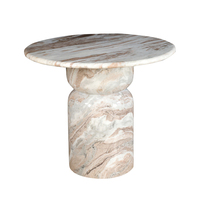Table à manger sur piétement en marbre naturel, fabrication artisanale, base en pierre artistique, mobilier de luxe pour la maison, design minimaliste, utilisation en villa ou hôtel