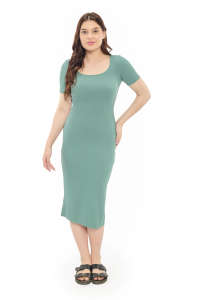 Suministro a granel elegante vestido ajustado medias mangas cuello redondo por debajo de la rodilla Spandex apto para uso diario versátil y ocasión - Product Image 4