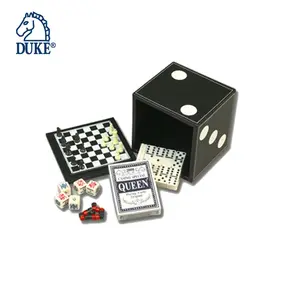 Design personalizzato 5 in 1 Set di giochi da tavolo classici Deluxe, scacchi, dama, domino, dadi da Poker, carte da gioco