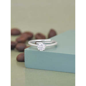 แหวนเพชรเม็ดเดี่ยว AAA 1กะรัตสำหรับผู้หญิงเครื่องประดับเงินปรับได้ - Product Image 1