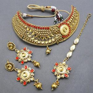 Bajrang Austrian Stone Copper Necklace Set with Maang Tikka FBA0001B Exquisite Fine Jewelry Set - Product Image 1