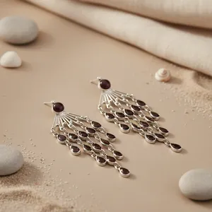 "Chic Garnet Dangle Drop Earrings-Fashion <b>Chandelier</b> Earrings" - Product Image 1