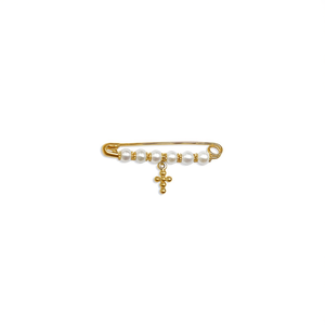 Pin de Oro de 9K para Bebé con Perlas y Colgante de Cruz Hecho en España Disponible en 10k-14k-18k - Product Image 3
