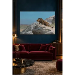 Impression sur toile « Fida Grme Lion observant depuis les rochers » - Product Image 1
