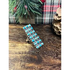 Navajo-Made <b>Statement</b> <b>Ring</b> with Kingman Turquoise & Sterling <b>Silver</b> Cluster Bezel Setting Size 8.75 for Everyday Wear - Product Image 3