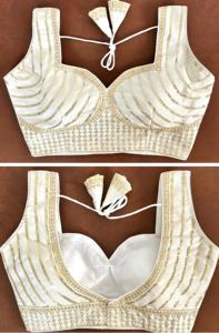 Haut d'été Milan moderne chemisier en soie formel avec fil Jari séquencé dos ouvert uni demi-manche attaché - Product Image 6