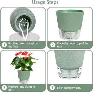 Pot de plante auto-arrosant avec mèche en coton - Jardinière pour fleurs <span class=keywords><strong>d</strong></span>'intérieur <span class=keywords><strong>et</strong></span> <span class=keywords><strong>d</strong></span>'extérieur avec plateau <span class=keywords><strong>d</strong></span>'arrosage, jardinières faciles <span class=keywords><strong>d</strong></span>'entretien pour la maison, le jardin - Product Image 4