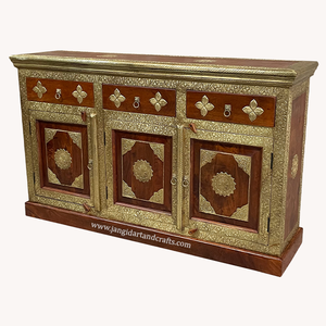 Armario de almacenamiento para sala de estar, esquinero de trabajo de madera y latón, aparador de dos puertas, gabinete lateral, Buffet Retro Para comedor - Product Image 1