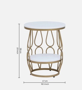 Table de chevet présentée à 2 étages avec finition dorée Table d'armoire de rangement populaire Table moderne avec dessus en marbre blanc - Product Image 2