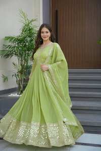 Robe Anarkali en fausse georgette écologique de haute qualité pour femmes Design traditionnel indien pakistanais touche moderne naturelle - Product Image 4