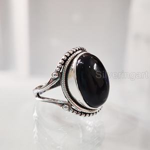 Bague femme Onyx noir naturel pierre précieuse décembre pierre de naissance bohème bande anniversaire bijoux faits à la main 925 bague en argent Sterling - Product Image 1