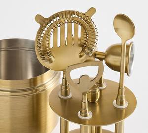 Luxury Gold Finish <b>Bar</b> <b>Tool</b> Set with Wooden Handle Stand Professional Cocktail Making Kit Durable Elegant Home <b>Bar</b> Decor - Product Image 4