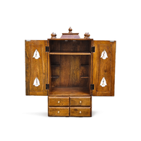 Mandir de prière Art Déco en bois massif de 42 pouces, fait main, avec plusieurs tiroirs et cloches, pour la maison, le bureau, Diwali et les mariages