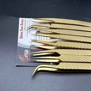 Pinzas japonesas de acero inoxidable con punta de fibra Nano, pinzas de extensión de pestañas doradas mate cepilladas probadas a mano, tipo de punta puntiaguda - Product Image 1