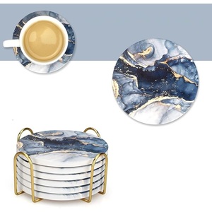 Sous-verres de décoration de table de vente chaude en dessous de verre en marbre blanc naturel avec support sous-verres absorbant l'eau au meilleur prix - Product Image 6