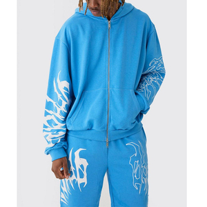 Ensemble de survêtement de haute qualité avec fermeture éclair, impression puff, manches longues, cordon de serrage, en coton French Terry, sweat-shirt et short pour homme - Product Image 2