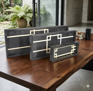 Bandeja de servicio de incrustaciones de hueso de resina ecológica de nuevo diseño con opciones personalizables Bandeja de regalo elegante para uso en el hogar y restaurante - Product Image 1