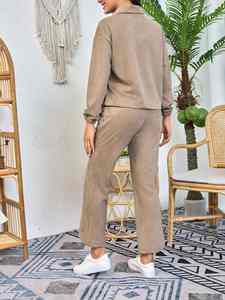 ชุดเสื้อกางเกงผ้าฟลีซ2ชิ้นไซส์พิเศษสำหรับผู้หญิงมีซิปแบบสวมศีรษะและกางเกงขากางเกงทรงตรงมีซิปแบบเรียบ - Product Image 5