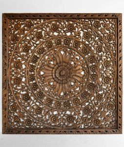 Panel de Pared de Madera y MDF, Diseño Floral Mandala Cuadrado, 36 x 36 Pulgadas, Decoración de Pared Tallada Tradicional para Salas de Estar y Dormitorios - Product Image 1
