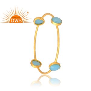 Última venta plata esterlina 925 18K chapado en oro Aqua Calcedonia anillo de piedras preciosas Demi fabricante de joyería fina - Product Image 2