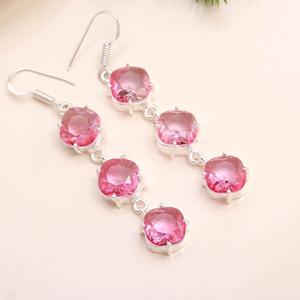 Pendientes de Plata de Ley 925 con Turmalina Rosa, Regalo de Boda Cristiano, Joyería Fina de Lujo para Mujer - Product Image 3