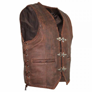 Top tendance grande taille hommes Design Unique en cuir noir sans manches hiver chauffant respirant moto gilet avant - Product Image 2