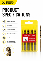 Juego de Brocas Helicoidales de Cobalto HSS M35 con Vástago Recto, Ángulo de Punta de 118°, 2 mm, para Perforar Acero Inoxidable, Hierro y Chapa de Acero