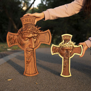 ศิลปะติดผนังรูปมงกุฎหนามไม้กางเขนรูปพระเยซูทำจากไม้แกะสลักด้วยมือตกแต่งบ้านของคริสเตียน - Product Image 5