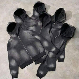 Ensemble de jogging vintage personnalisé, survêtement zippé délavé à l'acide, sweat-shirt et pantalon de survêtement à jambe droite évasée, survêtement pour homme - Product Image 1