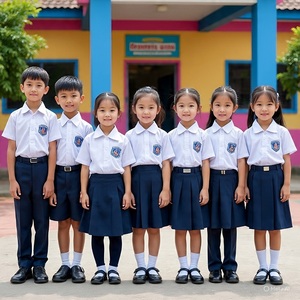 ชุดนักเรียนประถมและมัธยม ชุดนักเรียนแบบสั่งทำโลโก้ ชุดสามชิ้นสำหรับเด็กหญิงและเด็กชาย สไตล์ฤดูใบไม้ผลิและฤดูใบไม้ร่วง - Product Image 1