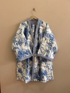 Bata Kimono Larga Acolchada de Algodón, Kimono Acolchado Estampado Hecho a Mano, Bata de Baño Unisex - Product Image 1