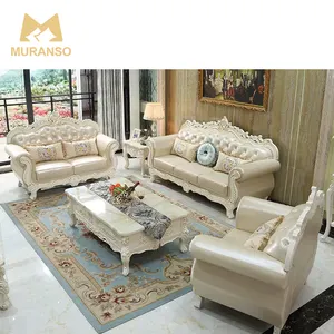 Meubles de salon élégants et splendides Ensemble de canapés de salon familial de luxe en cuir doré pour villa