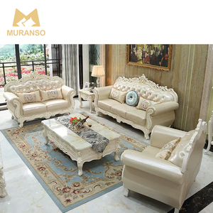 Meubles de salon élégants et somptueux, canapé de salon familial en cuir doré de luxe pour villa - Product Image 1
