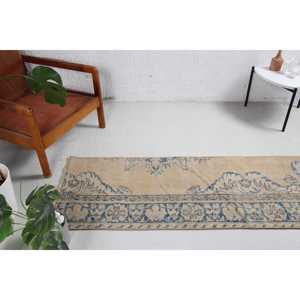 Alfombra de 2x6.46 pies, Alfombra Turca Vintage, Alfombra de Lana Azul con Diseño de Patchwork - Product Image 4