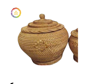 Caja de Almacenamiento Redonda de Ratán Tejida a Mano con Tapa para Frutas y Pan, Precio Competitivo, Hecho en Vietnam - Product Image 1